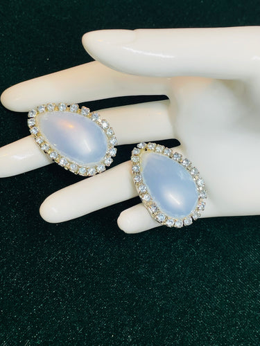 Blue Rhinestone Clip on Earrings